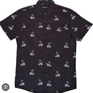 Black Skeleton Surfer Bamboo Style Button Down Men's 3XL Shirt